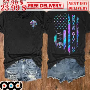 Roses Never Give Up American Flag Neon Shirt