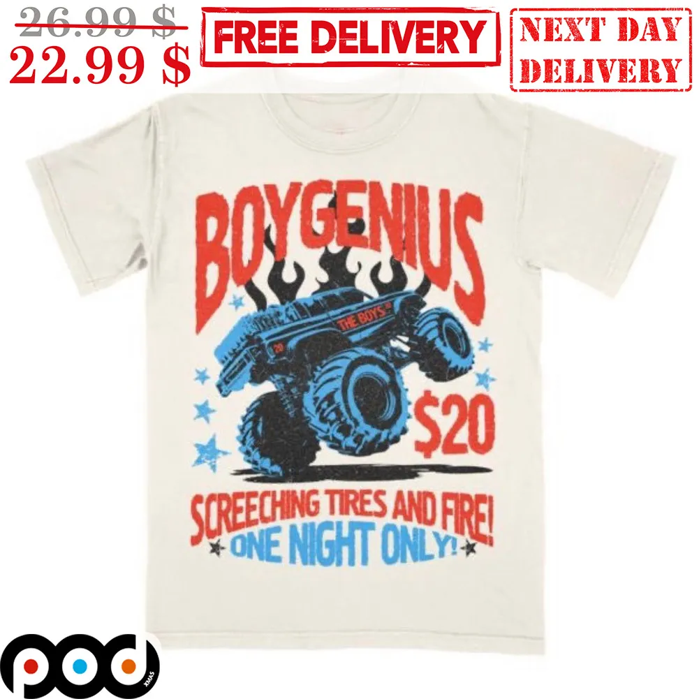 Monster Truck Boy Genius Screeching Tires And Fire One Night Only Shirt