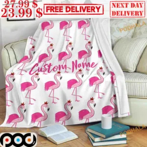 Custom Name Flamingo Baby Blanket