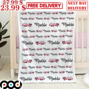 Custom Name Pink Bus Blanket