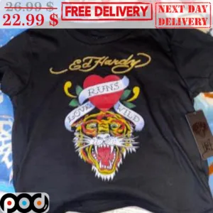Tiger Ed Hardy Love Runs Wild Heart Tattoo Shirt