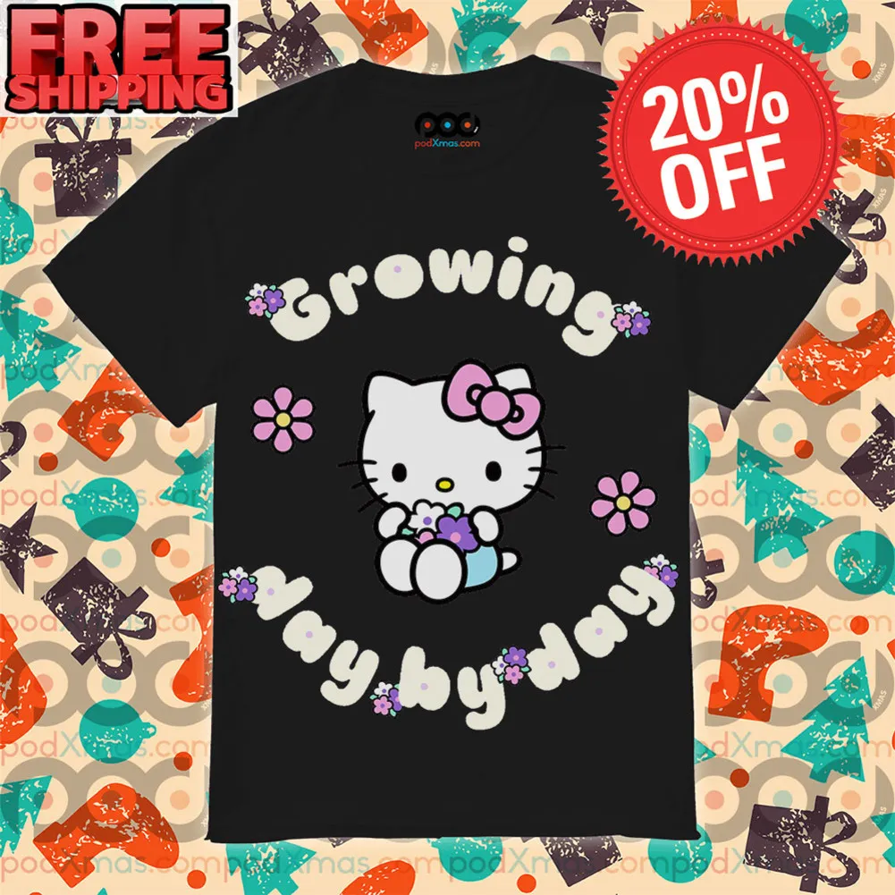 Kitty Cat Growing Day By Day Flower Shirt