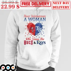 Never Underestimate A Woman Who Loves The Bucs And Rays Des Moines Buccaneers Tampa Bay Rays NHL Shirt