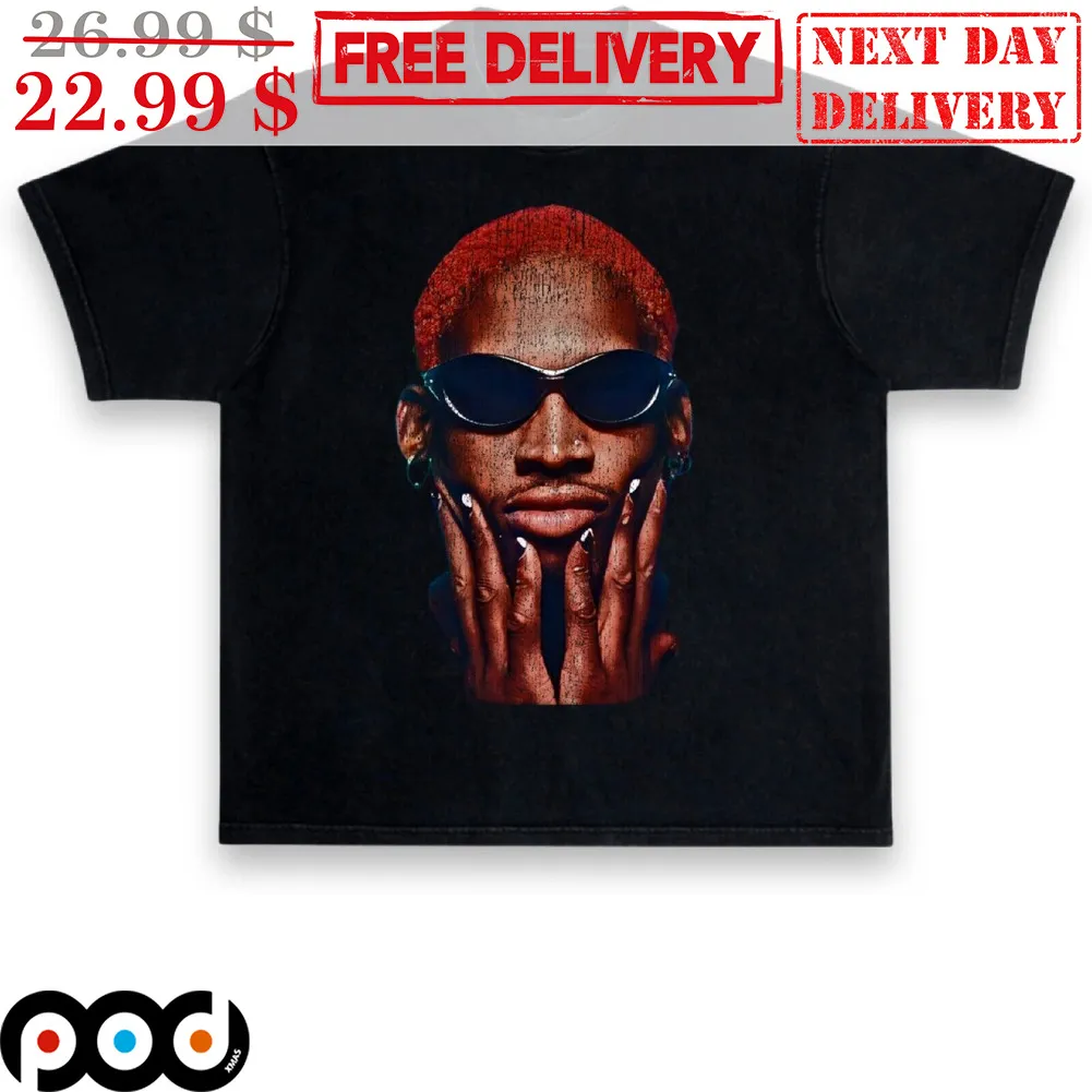 Dennis Rodman Red Hair Sunglasses Portrait Chicago Bulls Vintage Shirt