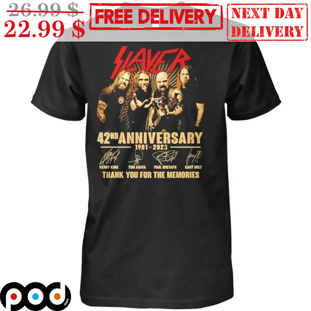 Slayer 42nd Anniversary 1981-2023 Signature Thank You For The Memories Shirt