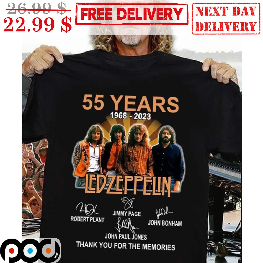 55 Years 1968-2023 Led-Zeppelin Signature Thank You For The Memories Shirt