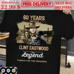 60 Years 1963-2023 Clint Eastwood The Legend Thanks For The Memories Signature Vintage Shirt