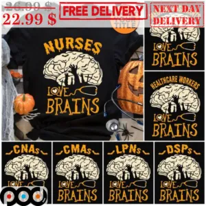Custom Nurses Love Brains Halloween 2023 Shirt