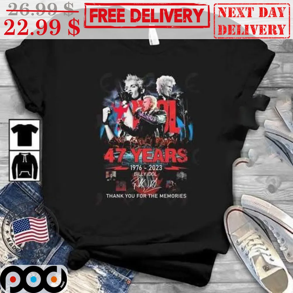 47 Years Billy Idol 1976-2023 Signature Thank You For The Memories Shirt