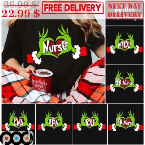 Grinch Heart Custom Nurse Christmas 2023 Shirt