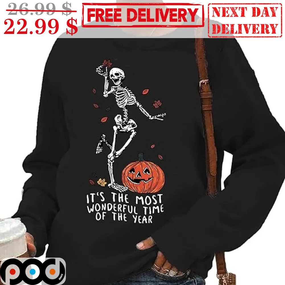 Skeleton It's The Most Wonderful Time Of The Year Pumpkin Halloween 2023 Shirt