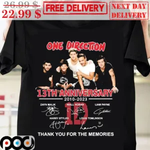 One Direction 13th Anniversary 2010-2023 Signature Thank You For The Memories Shirt