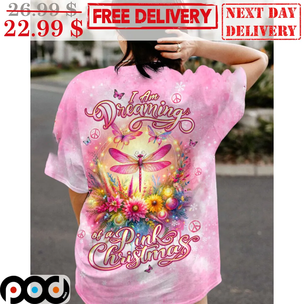Dragonfly I Am Dreaming Of A Pink Christmas Hippie 2023 Shirt