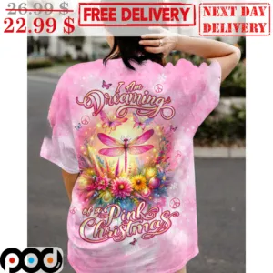 Dragonfly I Am Dreaming Of A Pink Christmas Hippie 2023 Shirt