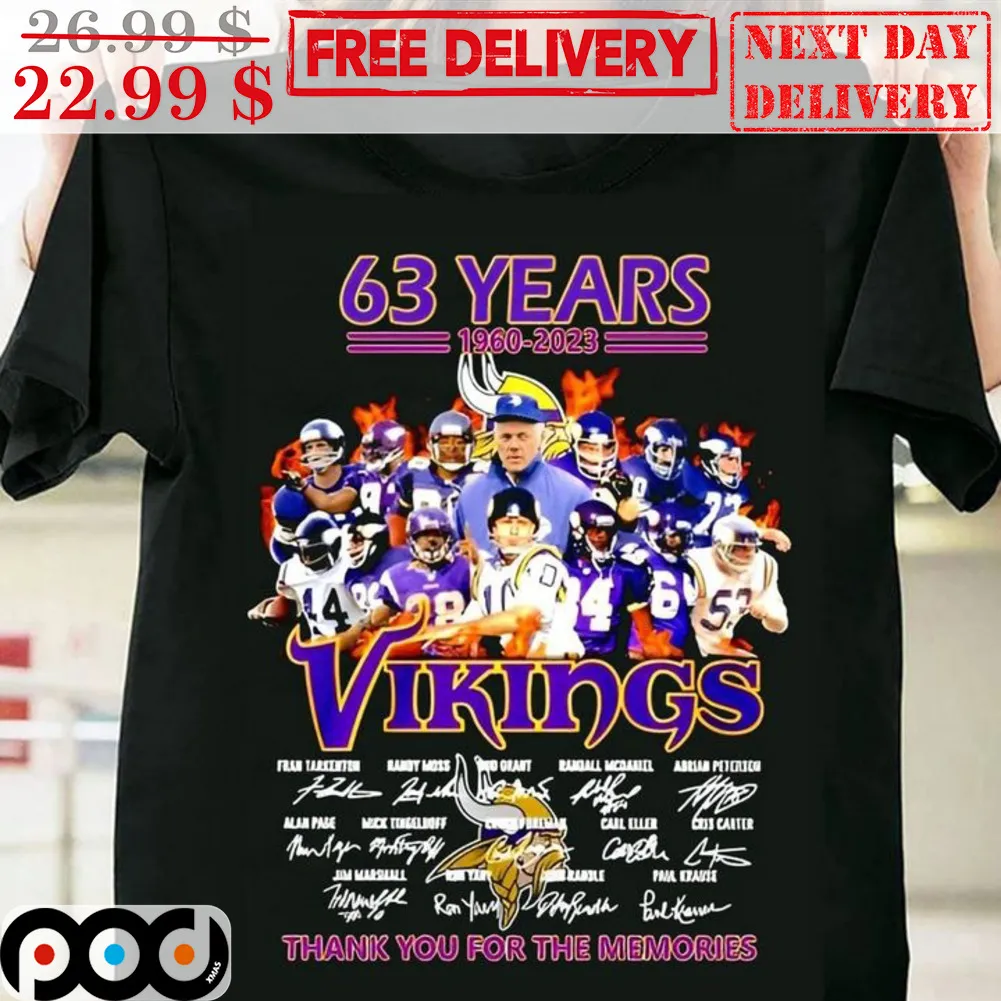 Minnesota Vikings 63 Years 1960-2023 Vikings Thank You For The Memories Signature Shirt