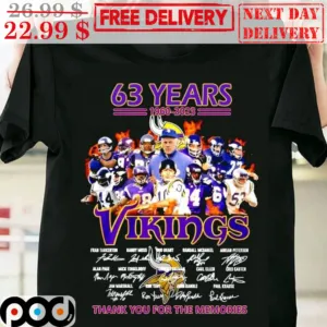 Minnesota Vikings 63 Years 1960-2023 Vikings Thank You For The Memories Signature Shirt