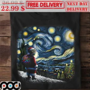 Cat Santa Starry Night Christmas Shirt