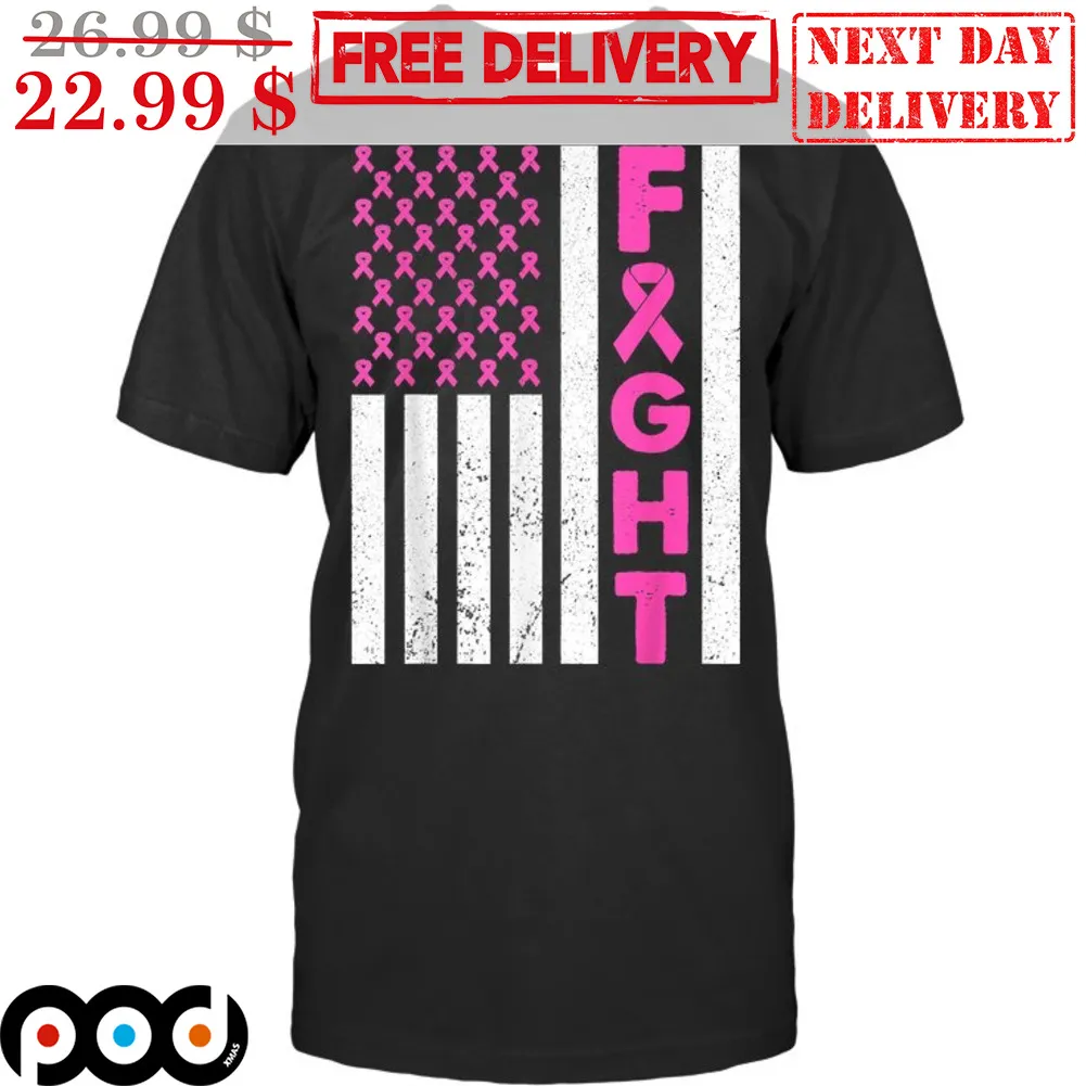 Fight Breast Cancer Awareness American Flag Shirt