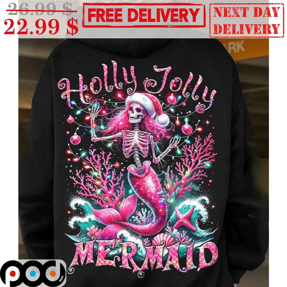 Skull Mermaid Holly Jolly Christmas Shirt