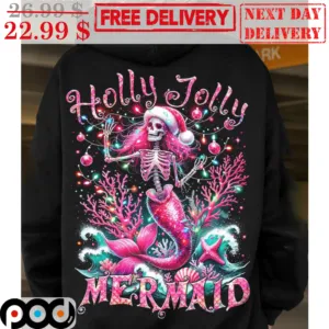 Skull Mermaid Holly Jolly Christmas Shirt