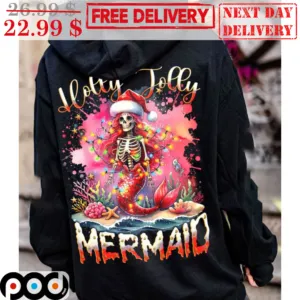 Skull Mermaid Holly Jolly Merry Christmas Shirt