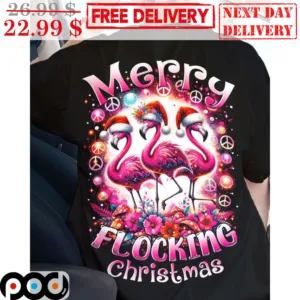 Flamingo Merry Flocking Christmas Hippie Shirt