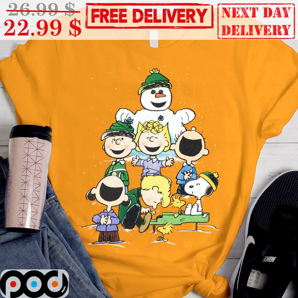 Snoopy Charlie Brown Woodstock Friends Snowman Christmas Shirt