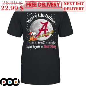 Snoopy Woodstock Merry Christmas To All And To All A Rou Tide Alabama Crimson Shirt