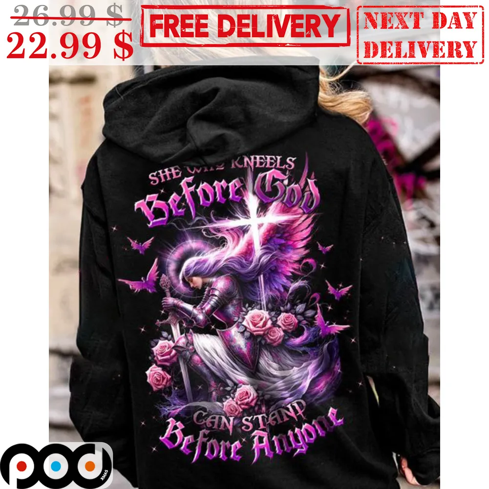Angel Warrior Roses She Who Kneels Before God Can Stand Before Anyone Shirt