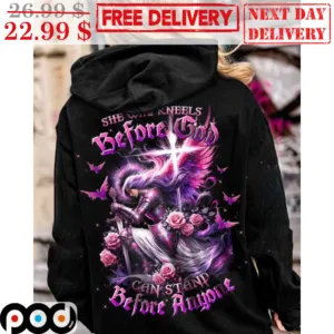 Angel Warrior Roses She Who Kneels Before God Can Stand Before Anyone Shirt