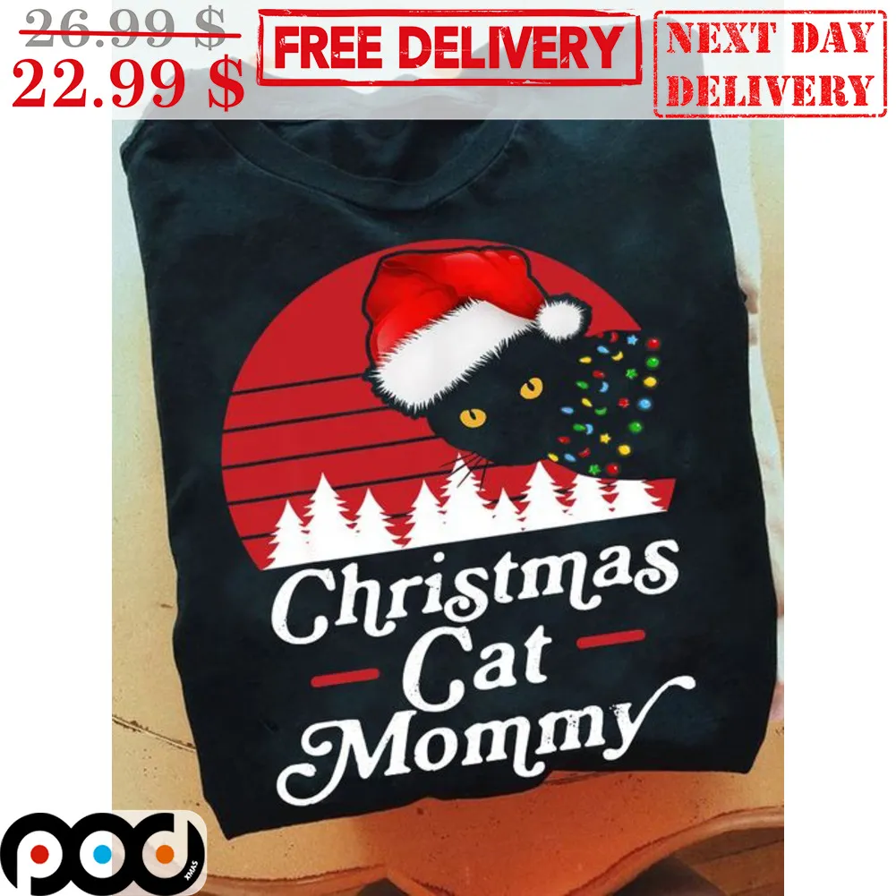 Cat Santa Hat Christmas Cat Mommy Christmas Retro Shirt