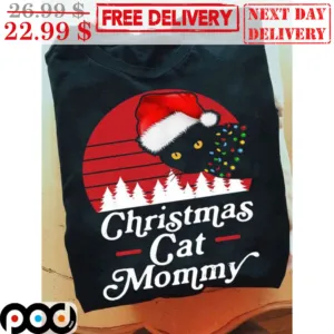 Cat Santa Hat Christmas Cat Mommy Christmas Retro Shirt