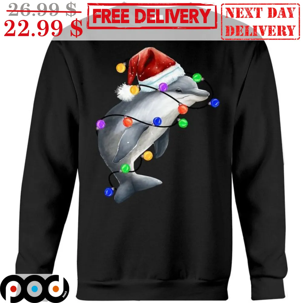 Dolphin Santa Hat Light Christmas Cute Shirt