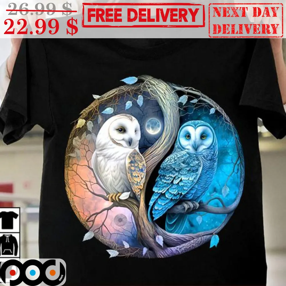 Owls of Day and Night Art Graphic Shirt