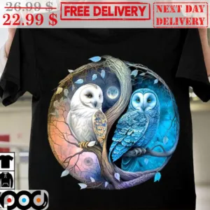Owls of Day and Night Art Graphic Shirt
