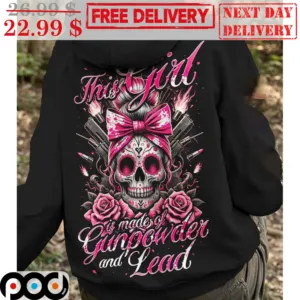 Skull Roses Bowtie Fun This Girl Is Made Of Gunpowder And Lead Shirt