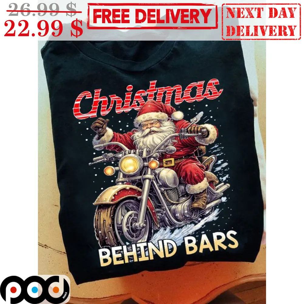 Santa Biker Christmas Behind Bars Shirt