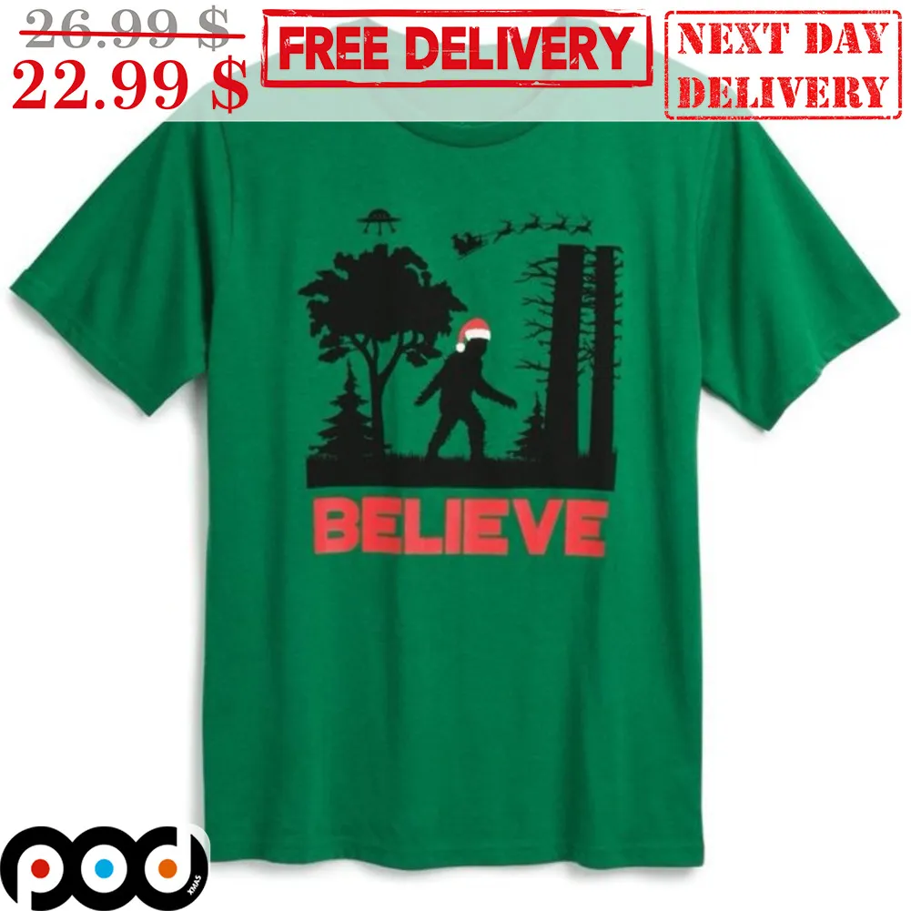 Bigfoot Forest Believe Christmas Shirt