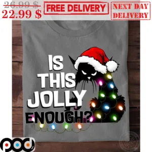 Black Cat Is This Jolly Enough Christmas Light Shirt