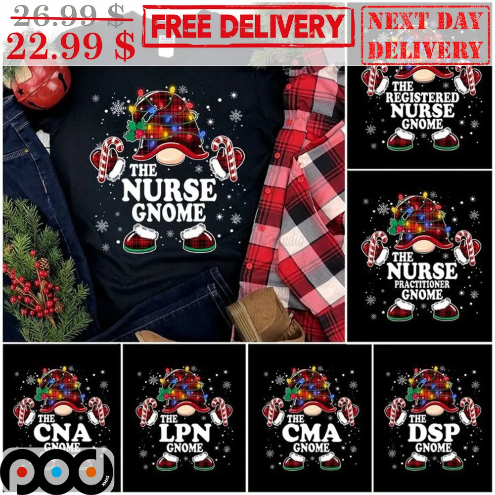 Custom Healthcare Gnome The Nurse Christmas Light Shirt