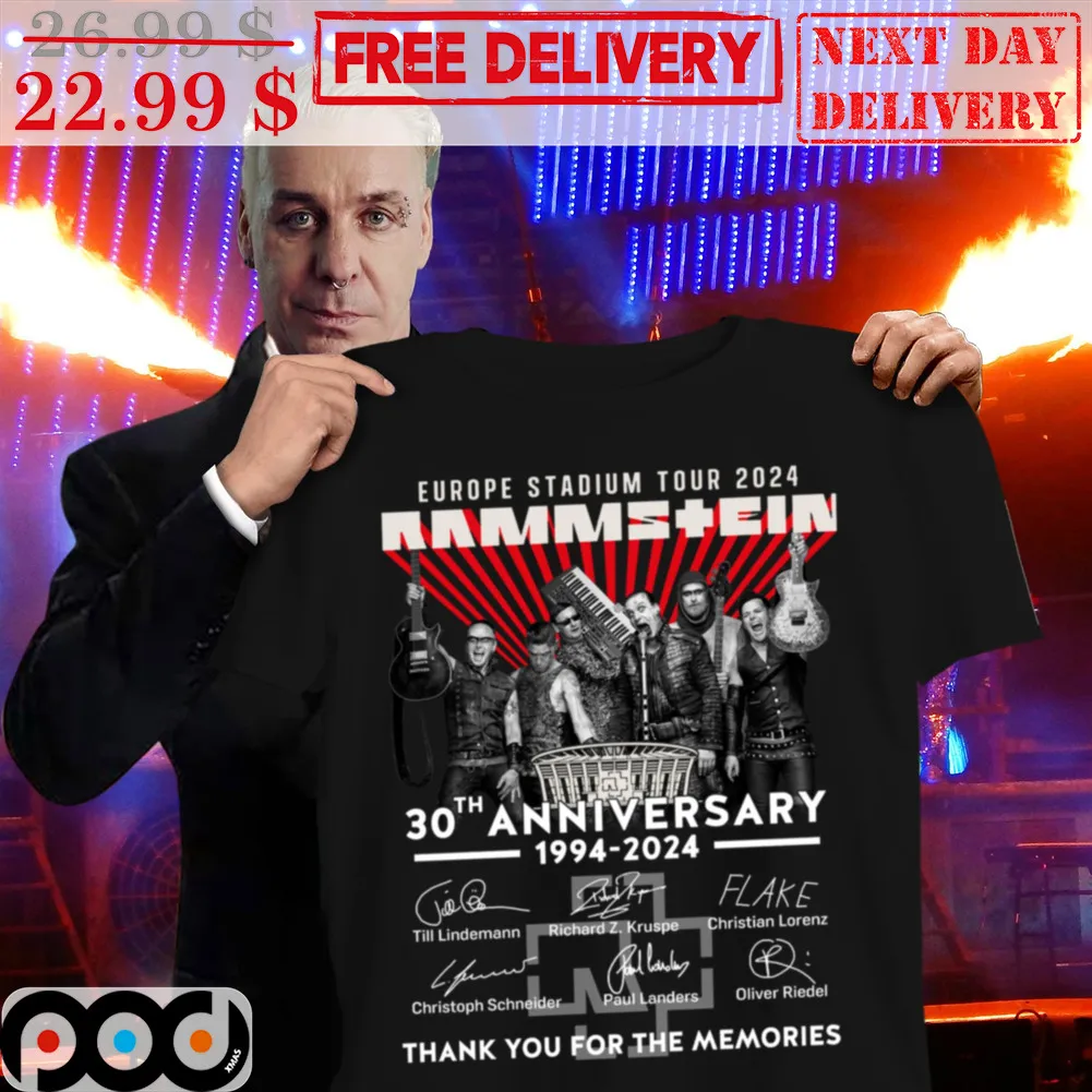 Europe Stadium Tour 2024 Rammstein 30th Anniversary 1994 2024 Signature Thank You For The Memories Shirt