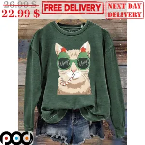 Cat Smoke Candy Cane Merry Christmas Shirt