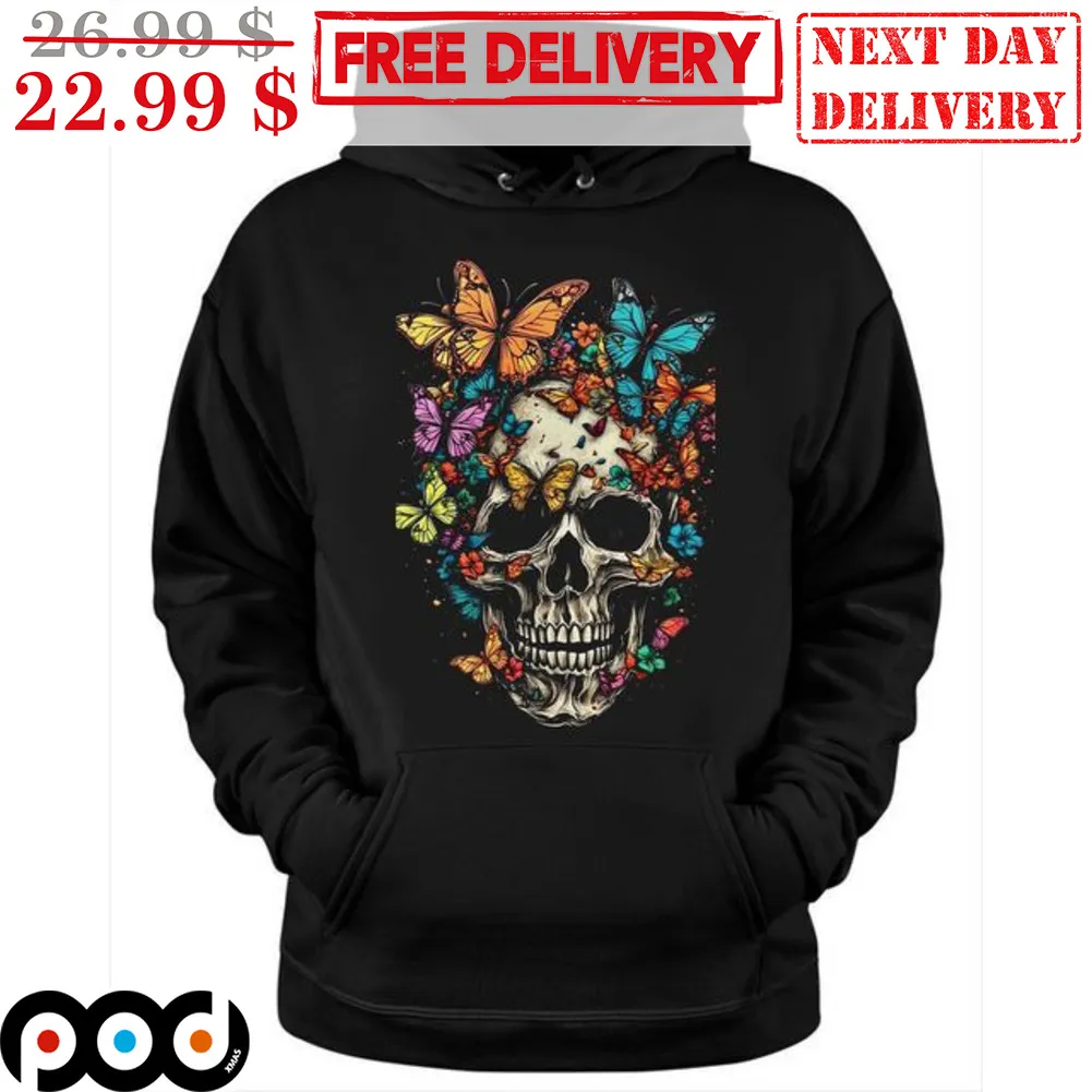 Skull Butterflies Art Hippies Shirt