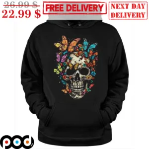 Skull Butterflies Art Hippies Shirt