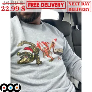 Alligator Lobster Stork Santa Hat Christmas Shirt