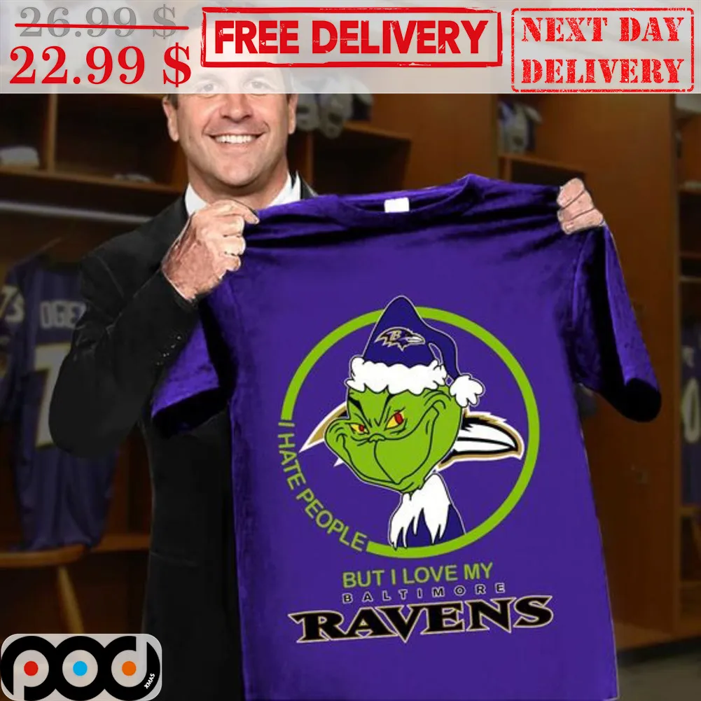 Grinch I Hate People But I Love My Baltimore Ravens Chrismtas Shirt