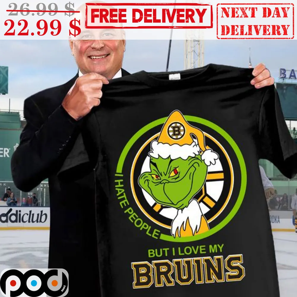 Grinch I Hate People But I Love My Bruins Hockey Chrismtas Shirt