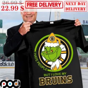 Grinch I Hate People But I Love My Bruins Hockey Chrismtas Shirt