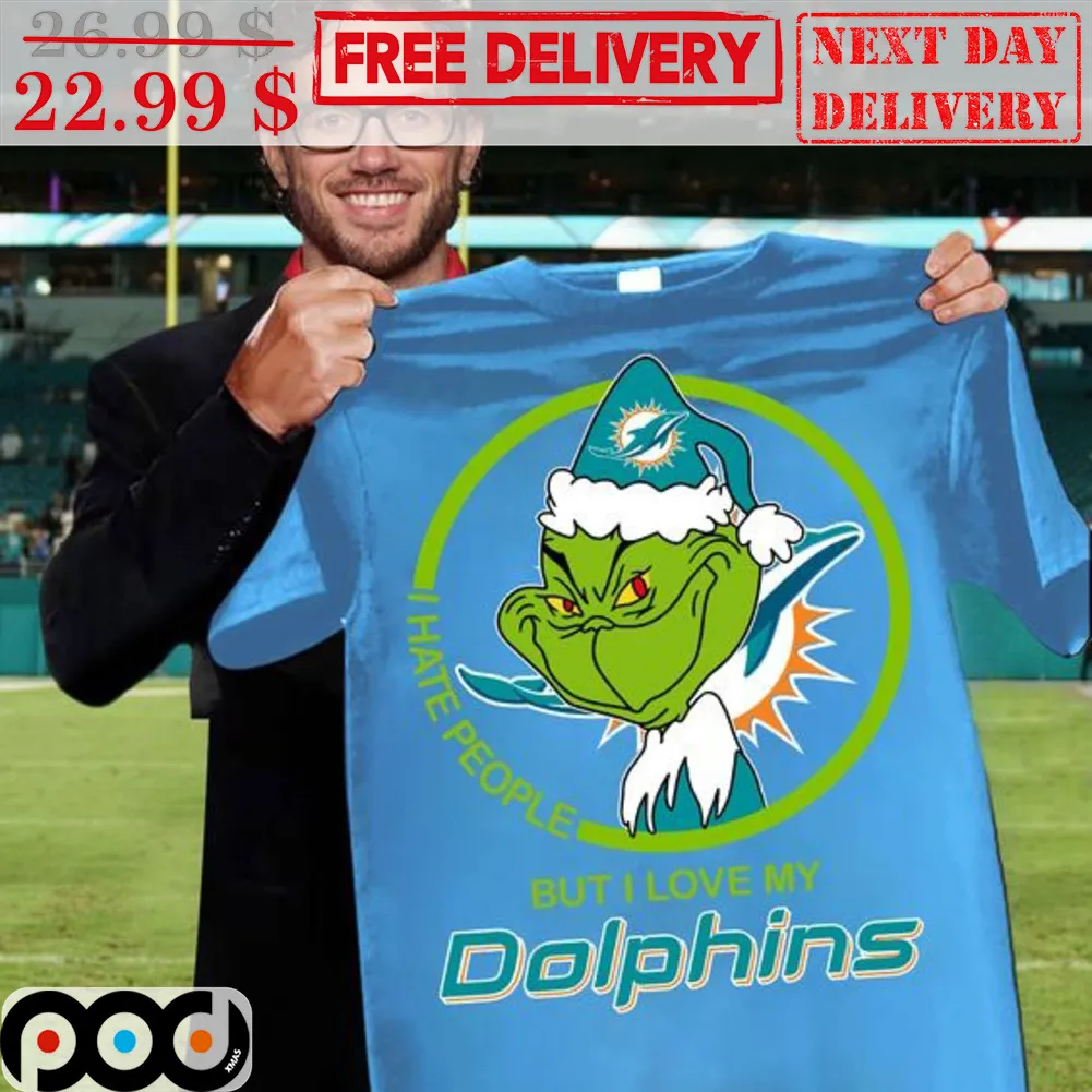 Grinch I Hate People But I Love My Dolphins Chrismtas Shirt