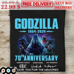 Godzilla 1954-2024 70th Anniversary Signature Thank You For The Memories Shirt